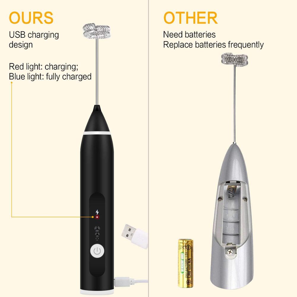 3 Speed Electric Milk Frother Spring Rechargeable Whisk Cream USB Rechargeable Hand Blenders Automatic Kitchen Juice Food Mixer