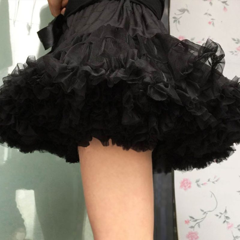 Womens Lolita Cosplay Petticoat A-Line Puffy Tutu Skirt Layered Pleated Tulle Ballet Dance Pettiskirts Elastic Waist Bowknot Cri