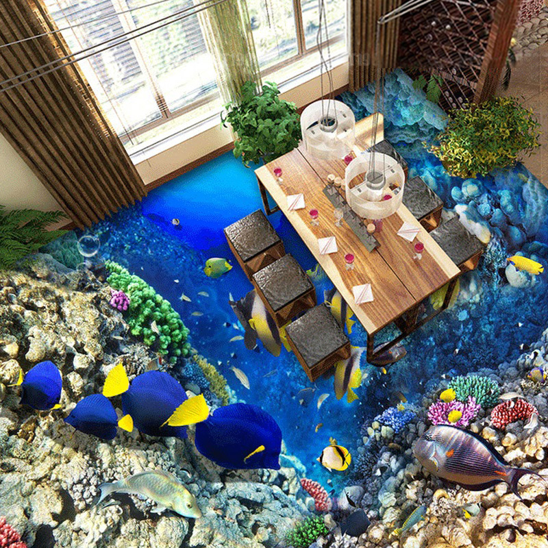 Custom 3D Mediterranean Shoal Of Fish Floor Wallpaper Waterproof For Bathroom 3D Landscape Wall Papers For Kids Wall Coverings