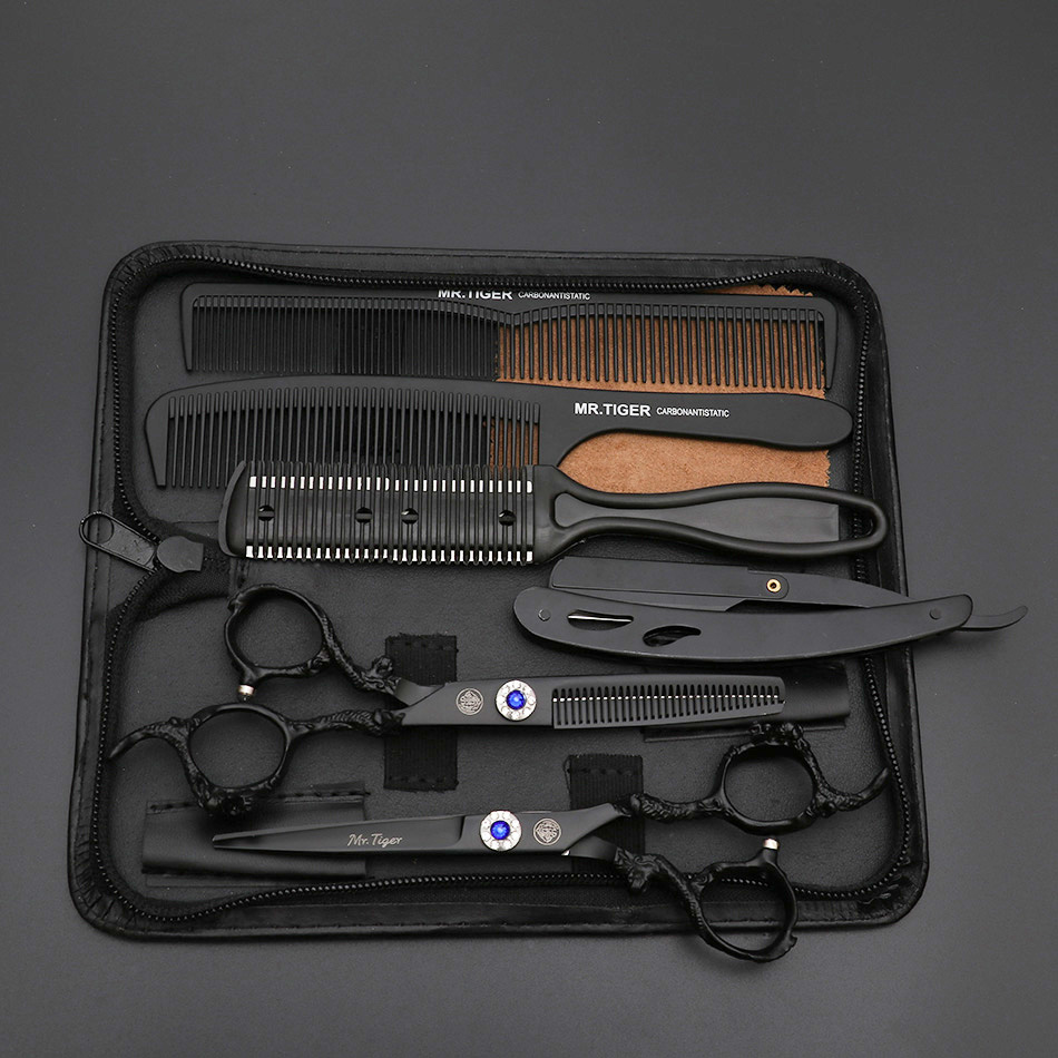 Sharp Blade Professional Hair Scissors Cut Hair Cutting Salon Scissor Makas Barber Shears Hairdressing Scissors Black With Razor