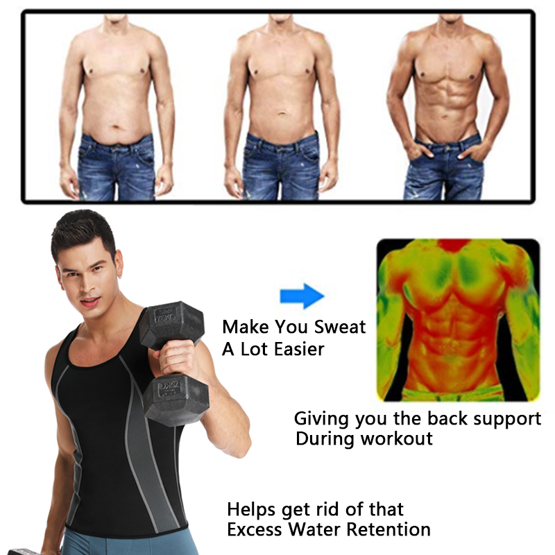 Men's Neoprene Workout Zipper No Zip Tank Tops Sweat Sauna Suits Waist Trainer Slimming Body Shaper Thermo Gym Vest Black