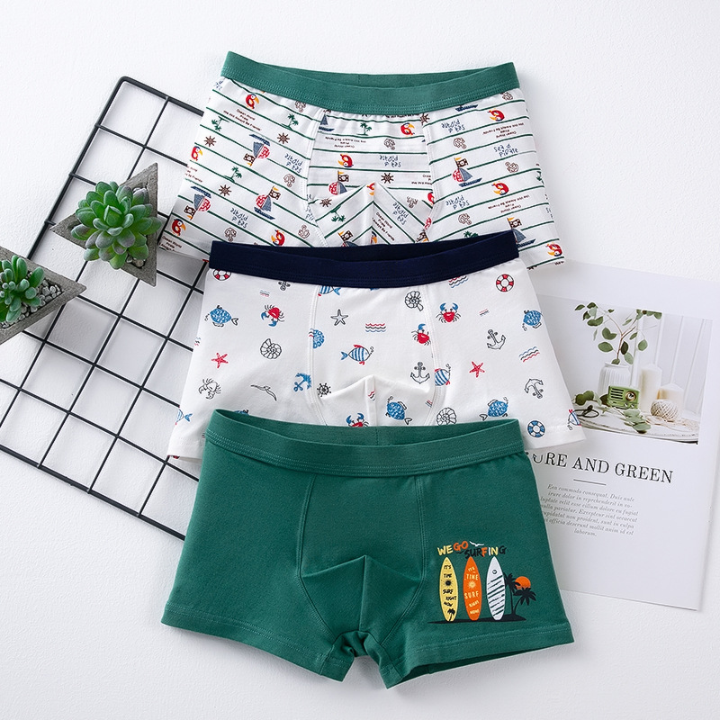 3Pcs/Lot Kids Underwear For Baby 50 Cotton Briefs Cartoon Print Underpants 3-16 Years Striped Toddler Boys Panties Child Brief