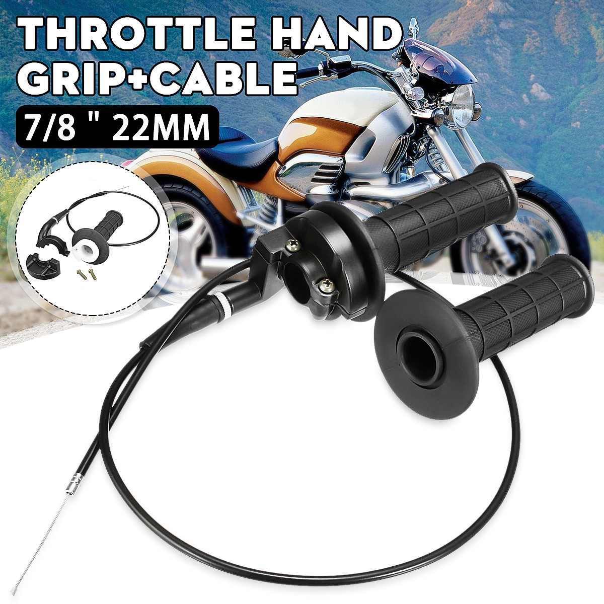 1 Pair Universal 7/8" 22mm Motorcycle Throttle Grips Handlebar Hand Grips with Wire Cable For Dirt Pit Bike ATV Scooter