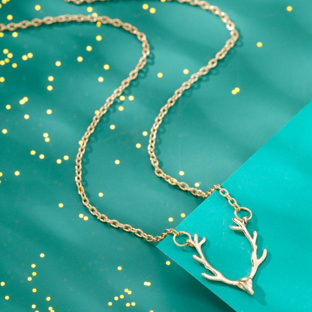 Golden antler silver deer clavicle Necklace simple fashion elk head rose gold alloy adjustable lovely animal Necklace women