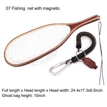 Aventik Fly Fishing Net Mesh Wooden Handle Rubber Landing Net Catch And Release Holder Trout Fly Net With Magnetic Release