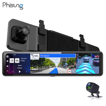 hisung newest 4+32G Android 8.1 rearview mirror camera 3 split 12
