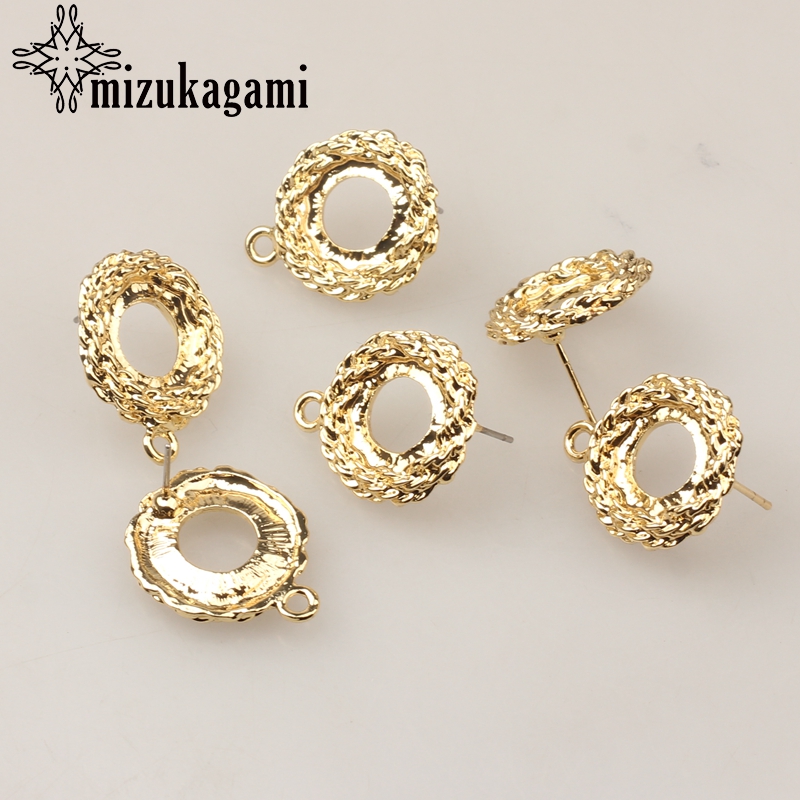 Golden Zinc Alloy Stud Earrings Round Flowers Base Earrings Connectors 20mm 6pcs/lot For DIY Earrings Jewelry Accessories