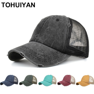 2020 Ponytail Baseball Cap For Women Summer Breathable Mesh Trucker Hat Men Bone Washed Dad Caps Ladies Casquette Sun Hats