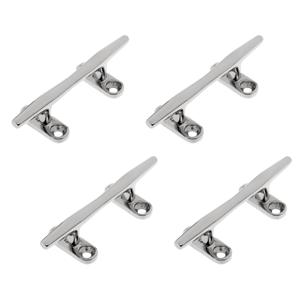 4pcs 316 Stainless Steel Boat Open Base Cleat Marine Hardware for Rope Tie on Boat Yacht and Kayak -4 inch 10mm (Silver)