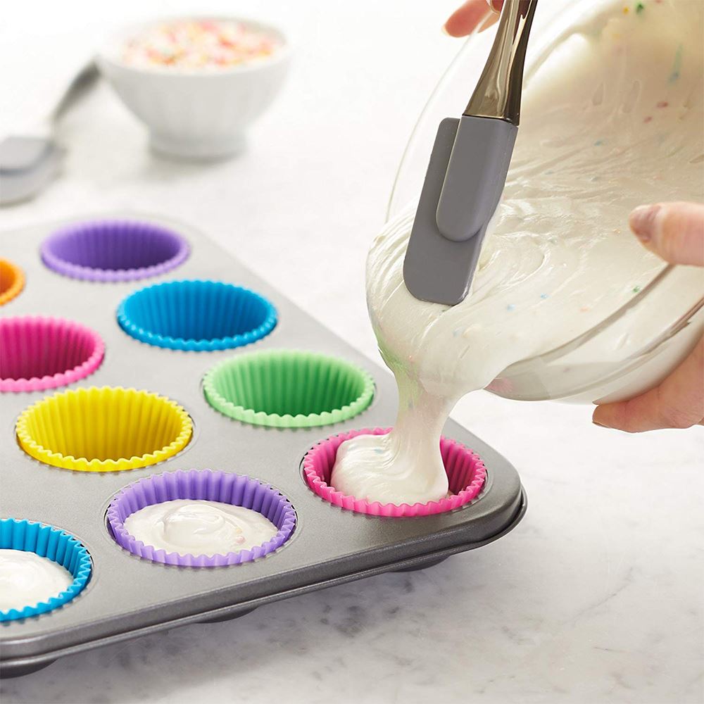 12pcs/Set Silicone Cake Mold Round Shaped Muffin Cupcake Baking Molds Kitchen Cooking Bakeware Maker DIY Cake Decorating Tools