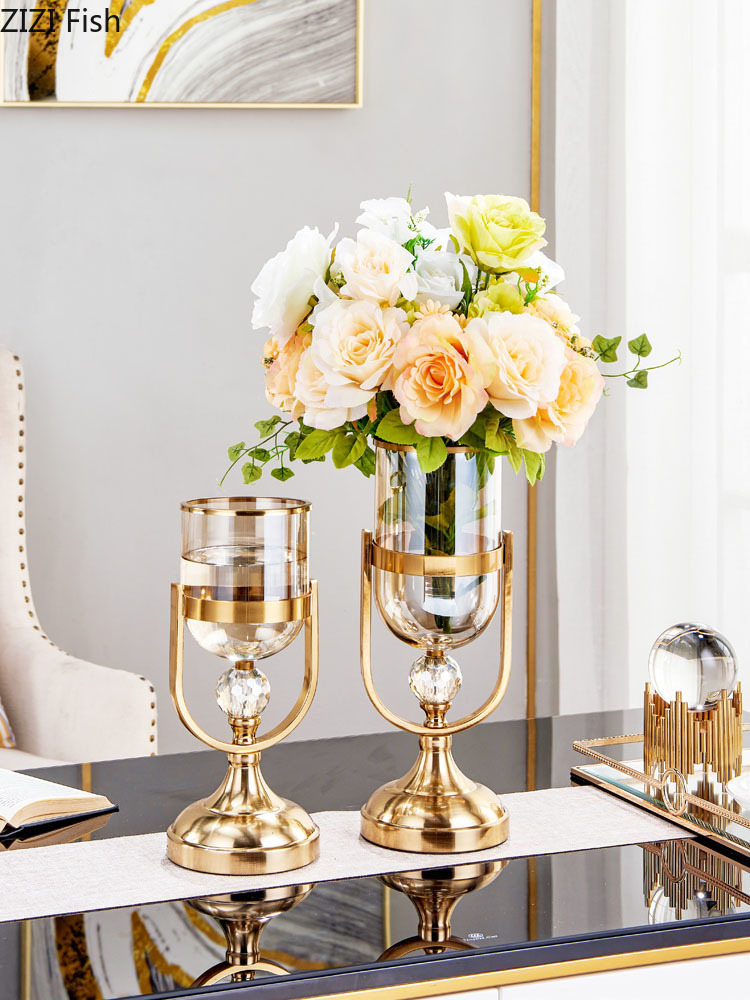 Gold Vase Hydroponics Glass Vases Decorative Floral Flowers Arrangement Desk Decor Potted Plants Flower Pot Home Decoration