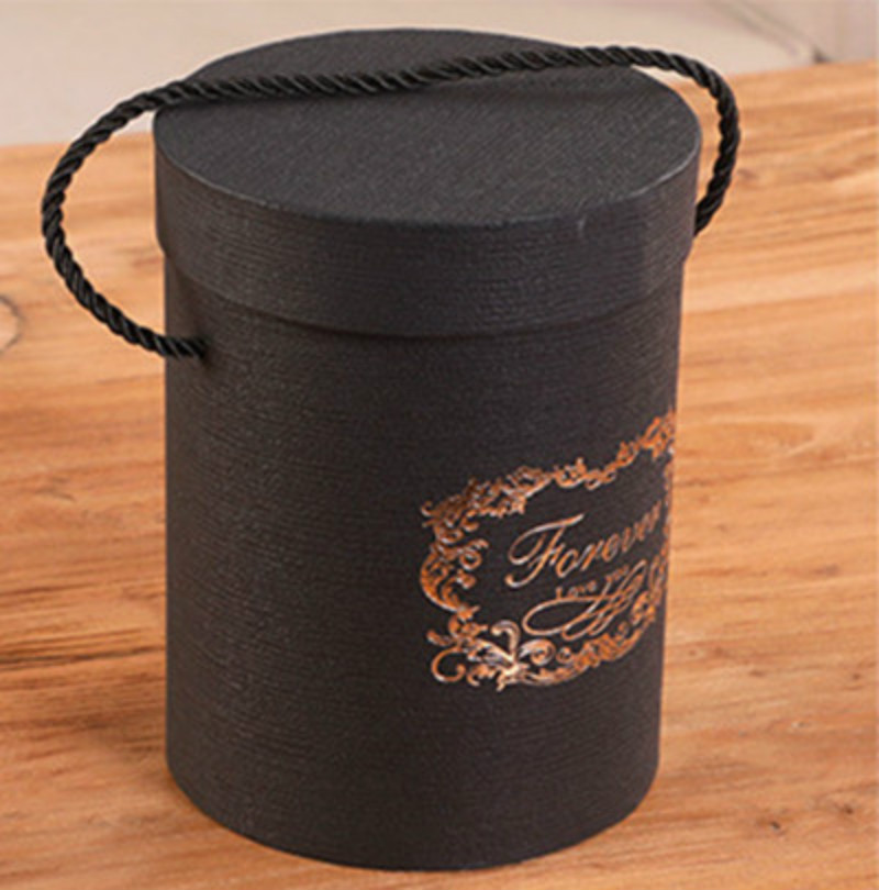 165X120mm Creative Round Flower Bucket Paper Black Gift Boxes Candy Chocolate Dragee Wedding Wrapping Packaging Cardboard Bags