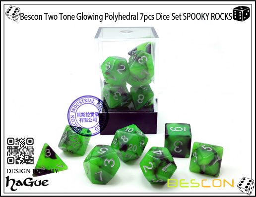 Bescon Two Tone Glowing Polyhedral 7pcs Dice Set SPOOKY ROCKS-6