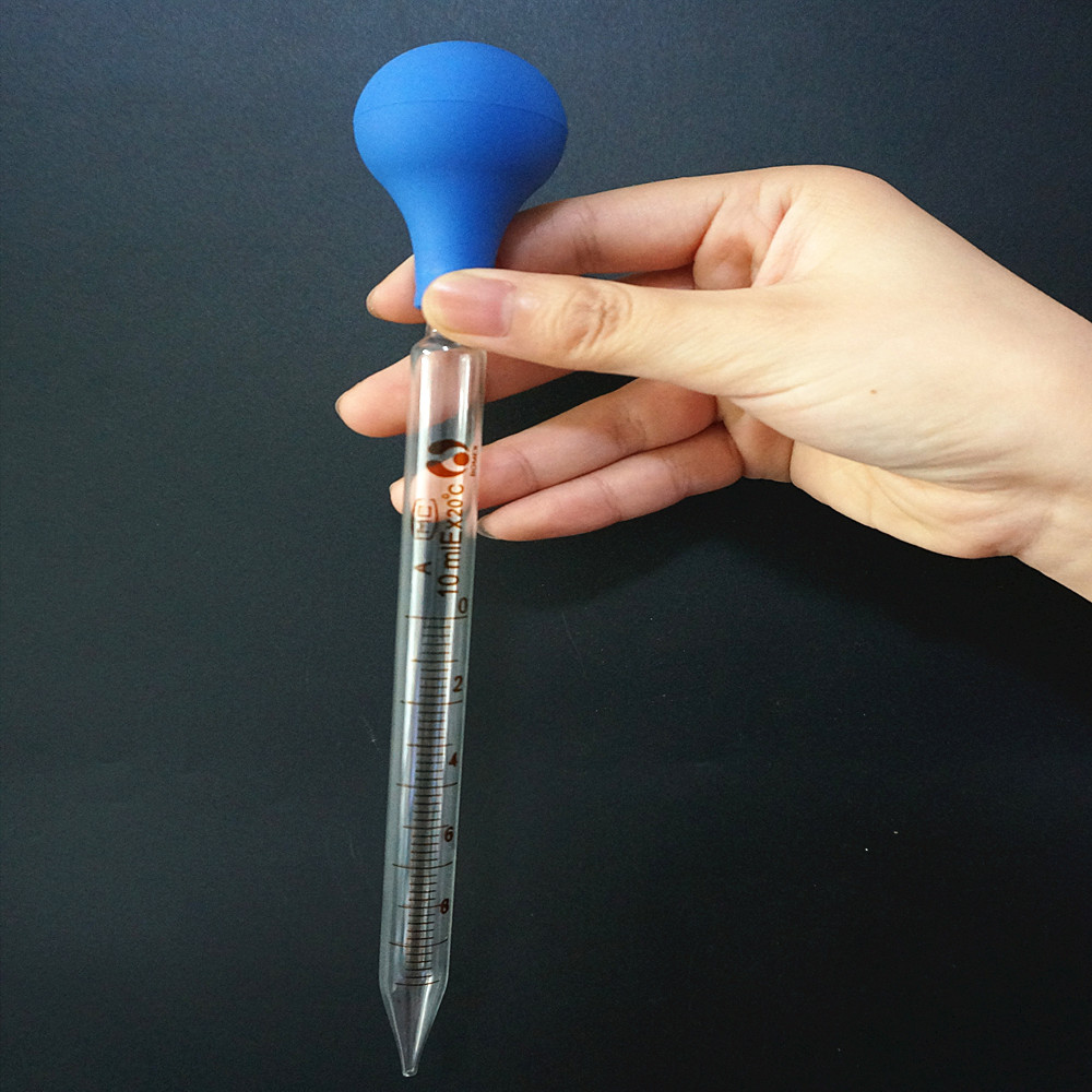 1pcs 2pcs 10ml Lab Glass Graduated Pipette Dropper Transfer Pipette with Blue Rubber Bulb