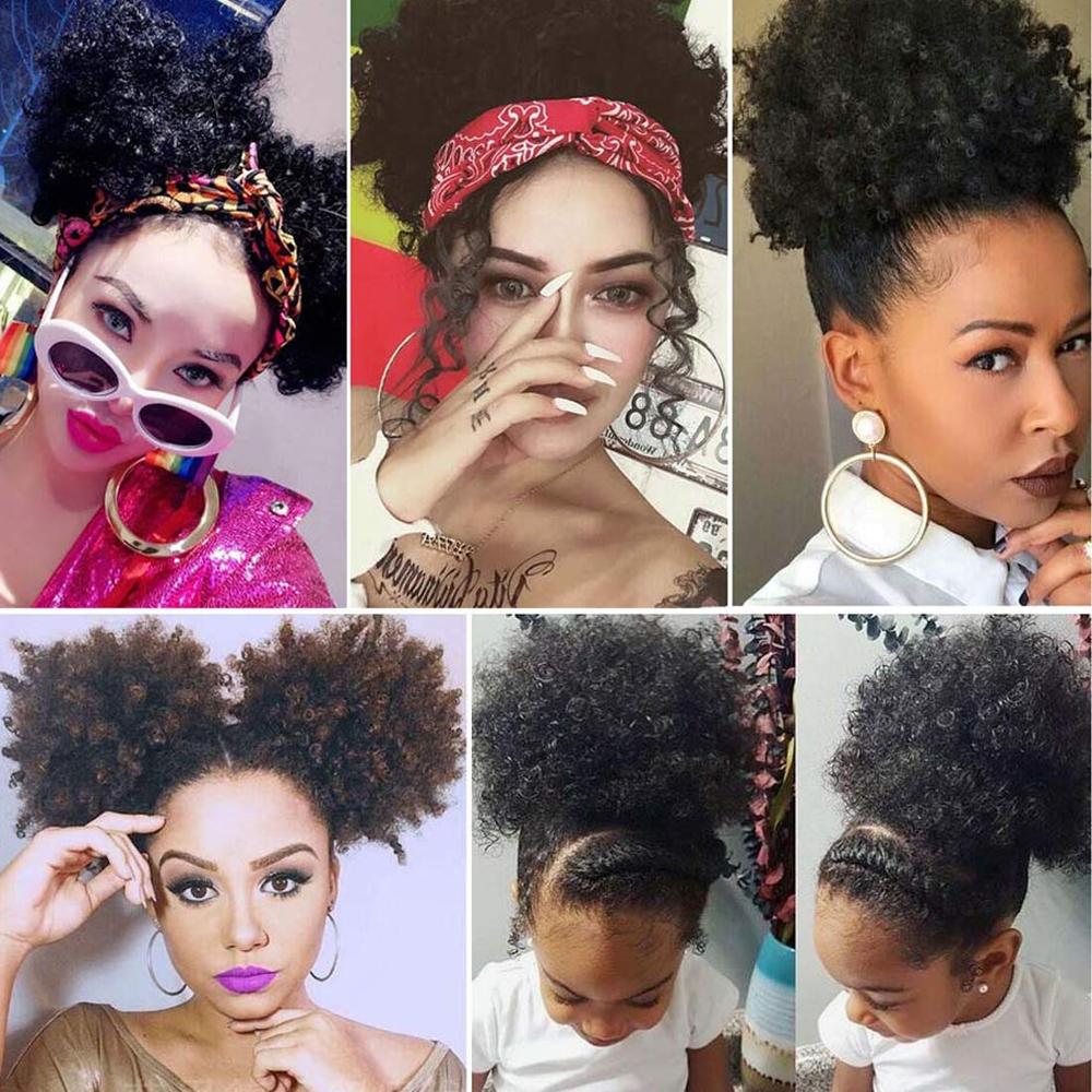 100 Real Human Hair Drawstring Ponytail Updo Clip In Afro Puff Short Afro Kinky Curly Chignon Bun Extension Hairpieces Halo Lady