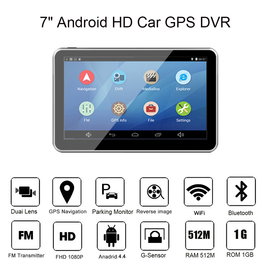 Anfilite Car DVR 7 inch Android dash cam wifi GPS Navigation fhd 1080p Camera Recorder Vehicle Recorder free EU Russia maps