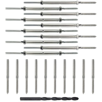 10 Pairs Lag Screw Swage Turnbuckle Tensioner and Lag Screw Stud Fitting for 1/8inch Cable Deck Railing Kit