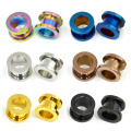 Pair Colorful Anodized Stainless Steel Screw Fit Ear Flesh Tunnel Earring Plug Expander Body Jewelry Piercing Earlet Gauges