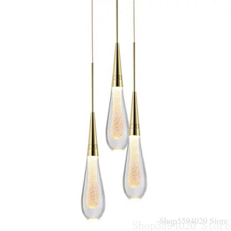 Luxury Crystal Chandelier Water Droplet Glass Pendant Lamps Villa Bedside Decorative Lustre Pendant Lamp Luminaire Suspendu