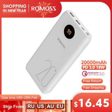 20000mAh ROMOSS SW20 Pro Portable Power Bank Charger External Battery PD 3.0 Fast Charging With LED Display For Phones Tablet