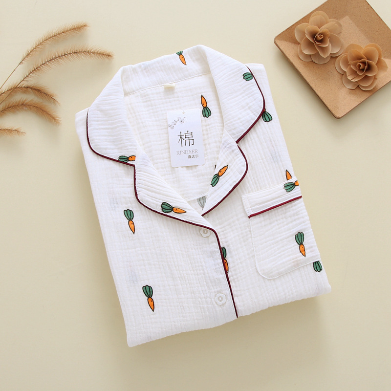 New Cute carrot 100% crepe Cotton family outfits pajamas sets Fresh Mother kids 100% cotton Long sleeve Child sleepwear women