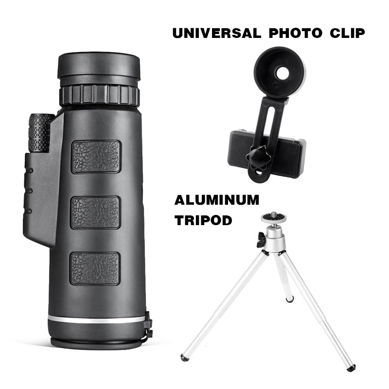 40X60 Telescope Monocular Monocular Binoculars Clear Weak Night Vision Pocket Telescope with Smart Phone Holder for Camping