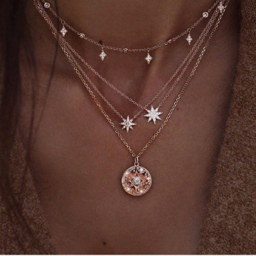 Boho Star Necklace Coin Neck Chain Choker Pendant Necklaces Fashion Jewelry for Women and Girls