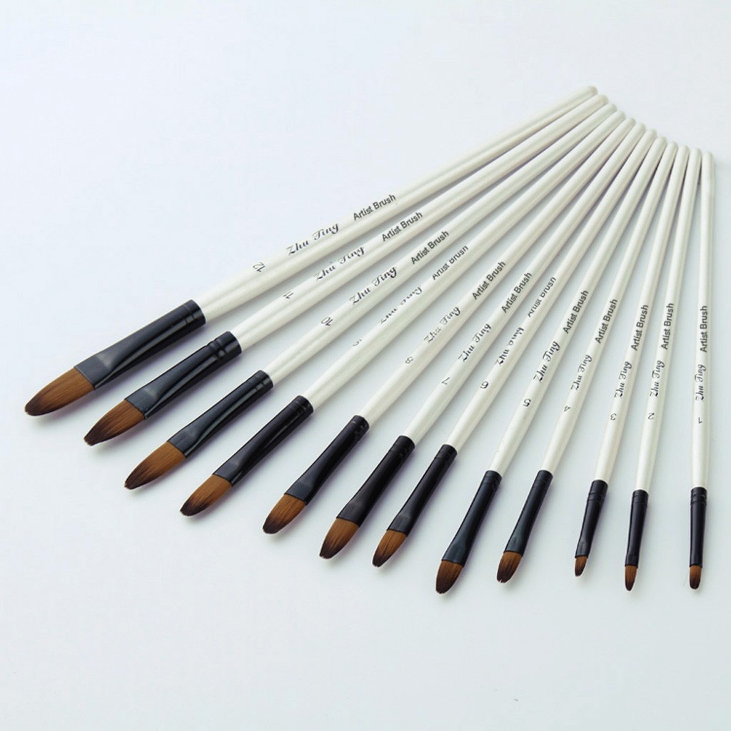 12 Artist Watercolor Painting Brushes Brush Oil Acrylic Flat Tip Paint Kit Professional Art Nylon Hair Painting Set Art Supplies