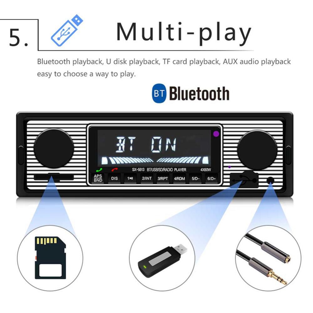 Adeeing Auto Car Radio Bluetooth Vintage Wireless MP3 Multimedia Player AUX USB FM 12V Classic Stereo Audio Player Car Electric