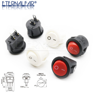 15MM 16mm Diameter Small Round Boat Rocker Switches Black Mini Round White Red 2 Pin ON-OFF Rocker Switch 3A 250V
