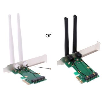 Wireless Network Card WiFi Mini PCI-E Express to PCI-E Adapter with 2 Antenna External PC Desktop