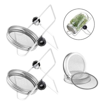 4Pcs Stainless Steel Sprouting Jar Lids with 2 Stands for Wide Mouth Sprout Jars T8WB