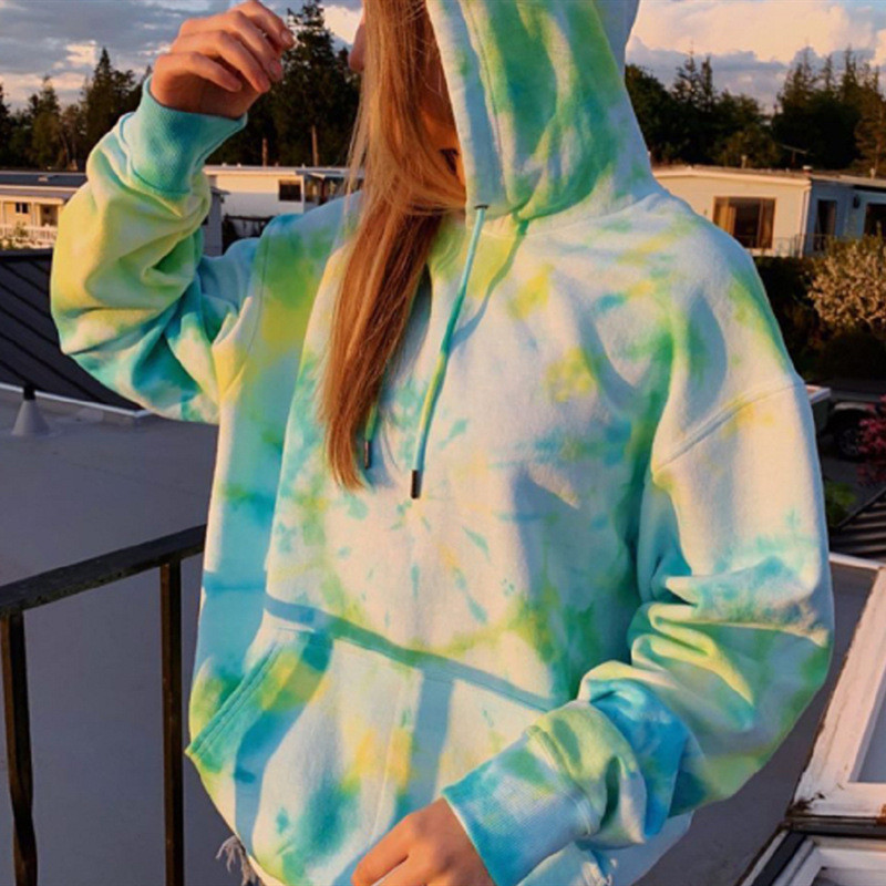 Rainbow Hoodies Women Oversized Pullovers Girls Long Sleeve Hoodies Spring Tie Dye Print Casual Women Sweatshirts Hoddies Tops