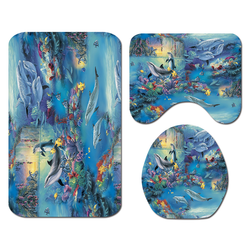 Sea World Printed Bath Mat Toilet Creativity Bathroom Rug Set Home Decor Bath Mat Shower Curtain Set Bathroom Floor Mat Bath Mat