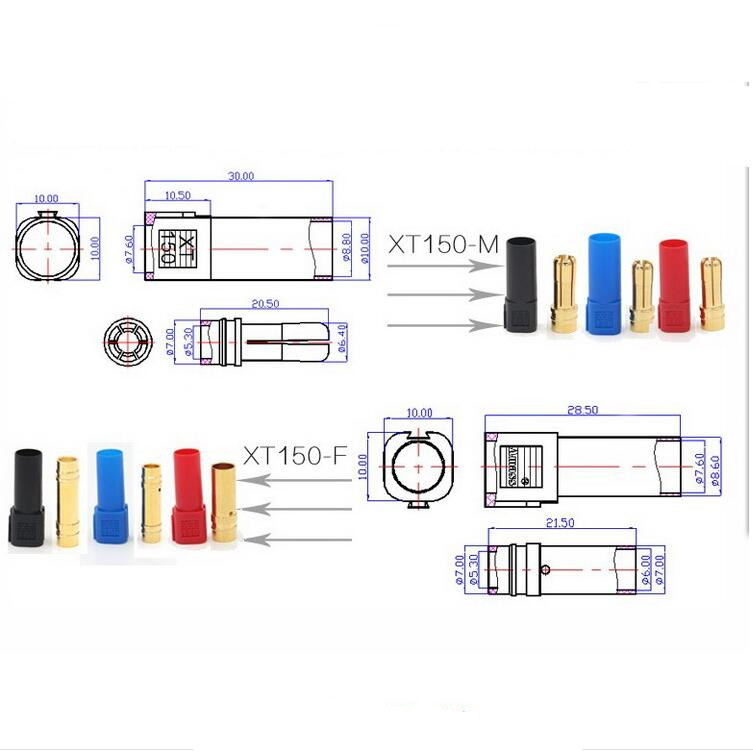 1 pair XT150 AMASS Connector Adapter 6mm Male/Female Plug High Rated Amps For RC LiPo Battery 20%Off