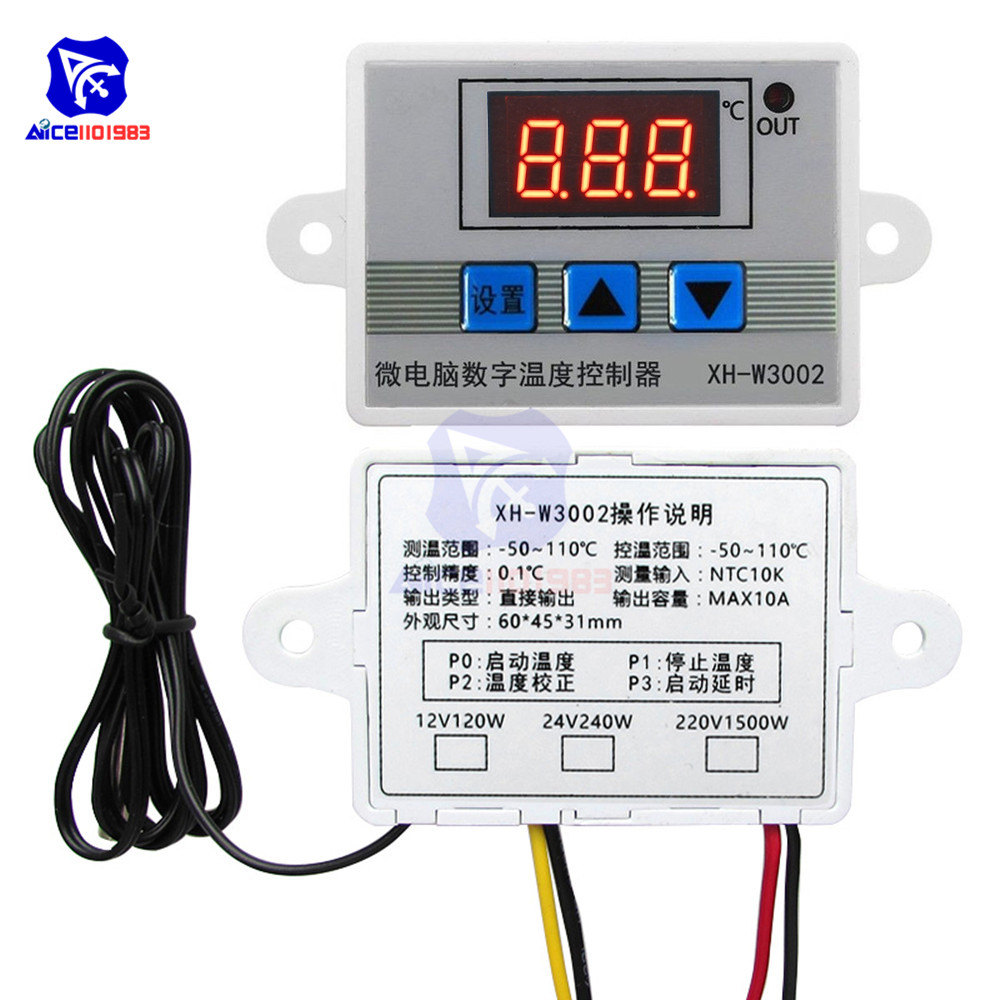 diymore W3001/W3002/W3003 Digital LED Temperature Controller AC 220V DC 24V/12V 10A with Thermostat 10K NTC Sensor Probe