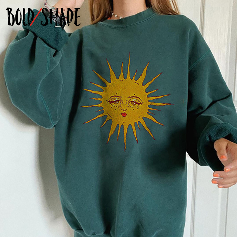 Bold Shade Streetwear 90s Indie Clothes Aesthetic Crewneck Sweatshirts Long Sleeve Print Urban Fashion Skater Women Hoodies 2021