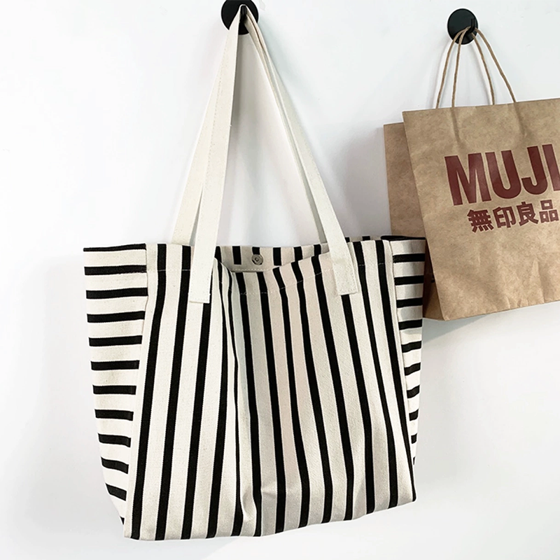 Simple striped large capacity canvas bag