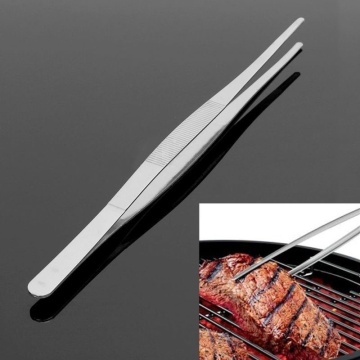 12'' 30cm Home Medical Garden Kitchen BBQ Tool DIY Toothed Tweezer Long Barbecue Food Tong Straight Tweezer Stainless Steel