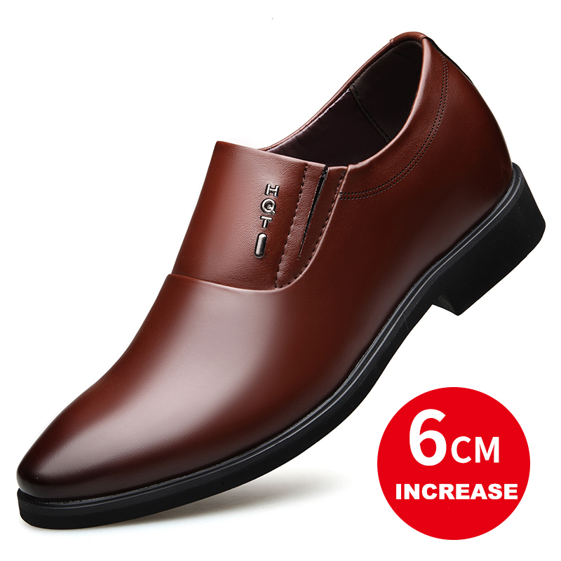 YEINSHAARS Height Increasing 6CM Wedding Shoes Men Formal Shoes Men Shoes Leather Mens Dress Shoes Brown Black Elevator Oxfords