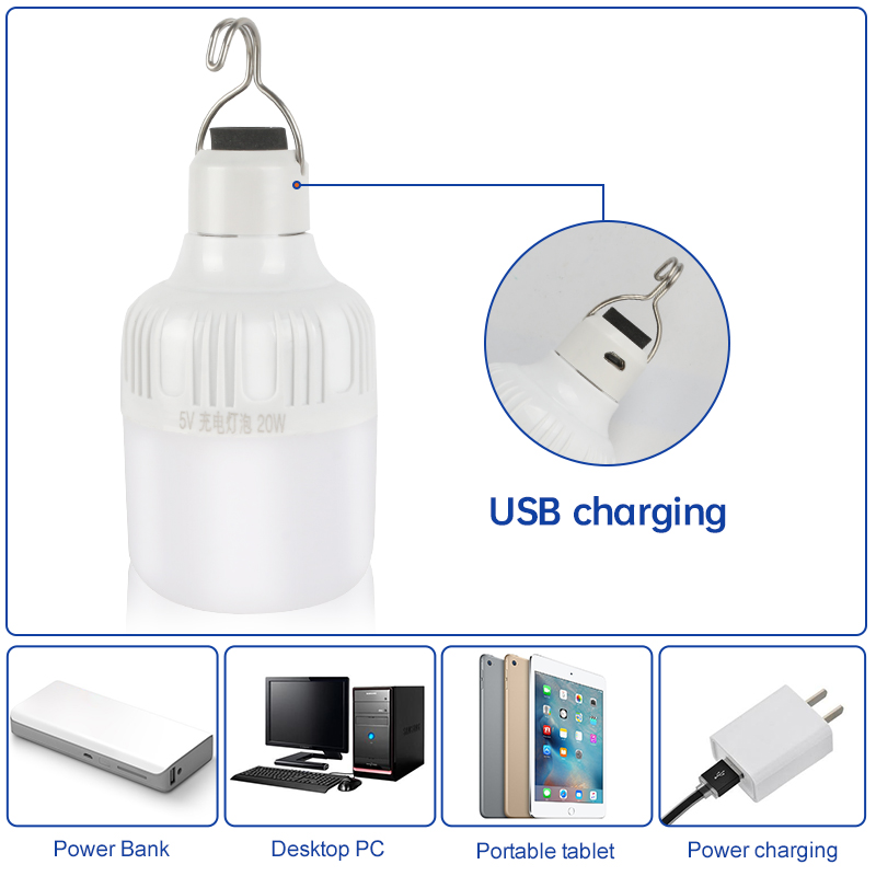 Portable LED Night Light Bulb 40W 80W 150W Rechargeable Dimmable Emergency Lights outdoor Garden Camping Hanging LED Lights DA