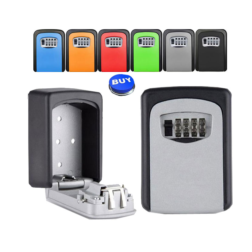 MooL Key Lock Box Wall-mounted Aluminum Alloy Key Safe Weatherproof 4 Password Combination Key Storage Lock Box Indoor Outdoor