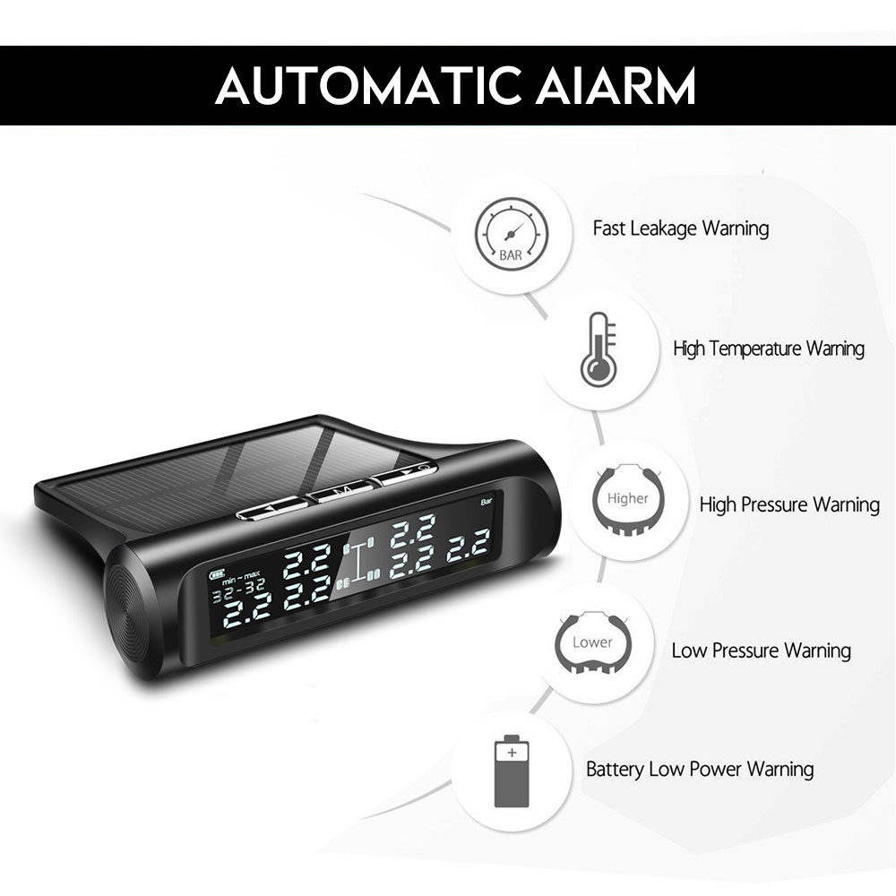 Car Truck Tire Pressure Monitoring System 14 Bar LCD Screen Lorry TPMS Solar Tire Pressure Real-Time Alarm 6PCS External Sensor