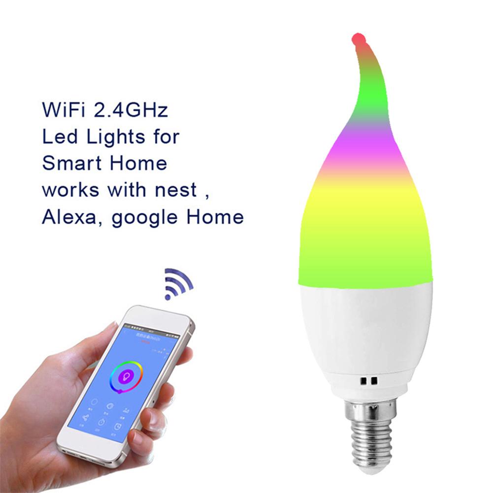 E14 Smart WiFi Candle Light Bulb RGBW LED Compatible with Alexa Google Assistant Compatible with Amazon Alexa Google Home