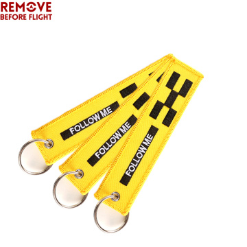 3pcs/lot FOLLOW ME OEM Car Key Chain Yellow Embroidery Key Ring Luggage Safety Tag Label for Aviation Gifts Fashion Keychains