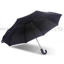 Black Mens Folding Umbrella Windproof Hook Handle