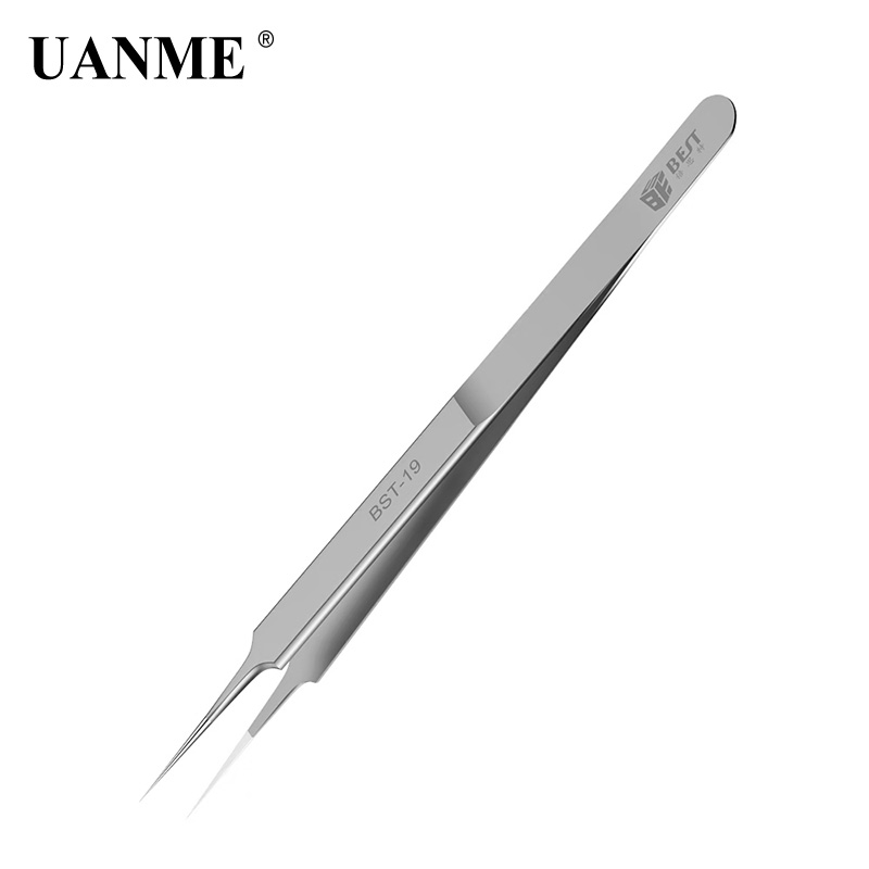 UANME BST-18-19 Ultra Precision Tweezers Stainless Steel Curved Straigh FlywireTweezers Pliers with Fine Tip Supper Sharp Needle