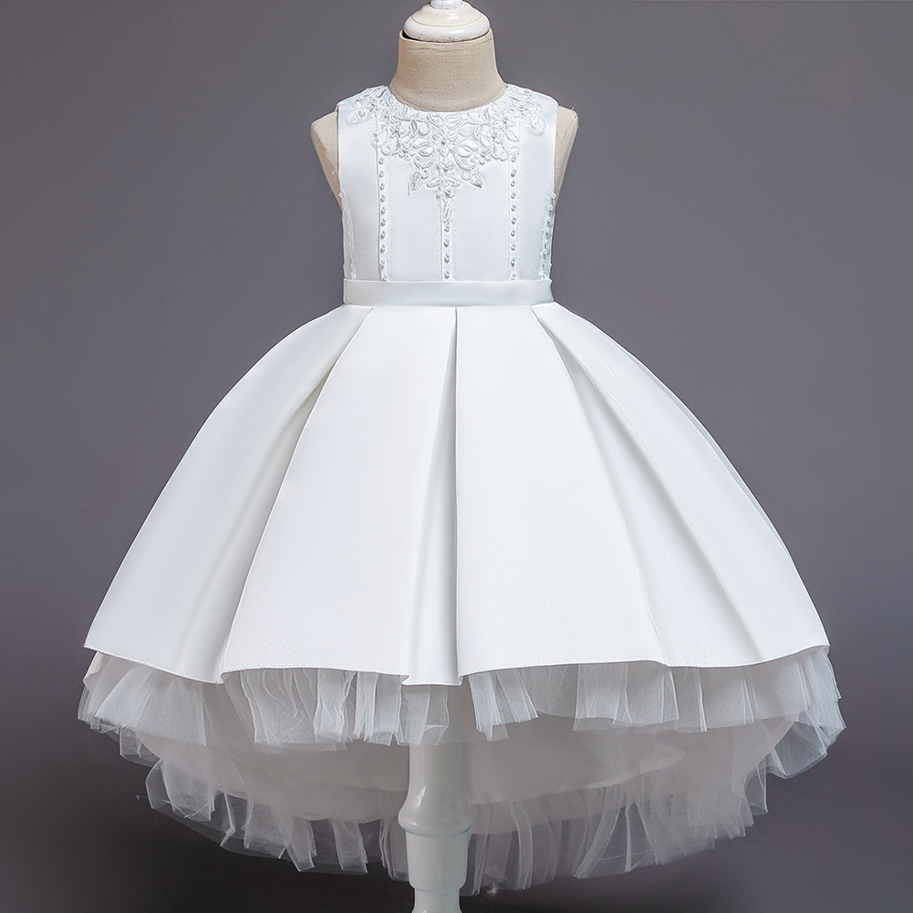 It's YiiYa Flower Girl Dress For Girls Weddings Appliques O-neck Tank Communion Dresses Zipper Bow Kids Party Gowns 186