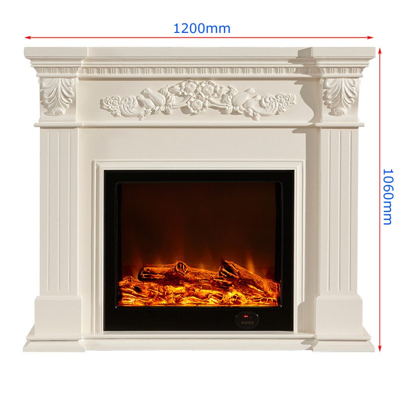 European style fireplace set wooden mantel W120cm electric fireplace insert burner artificial LED optical flame decoration