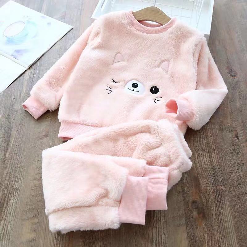 Flannel Kids Pyjamas Winter Baby Clothes Lounge Set Long Johns Kids Clothes Girls Loungewear Clothes Boys Sleepwear Pyjamas Suit